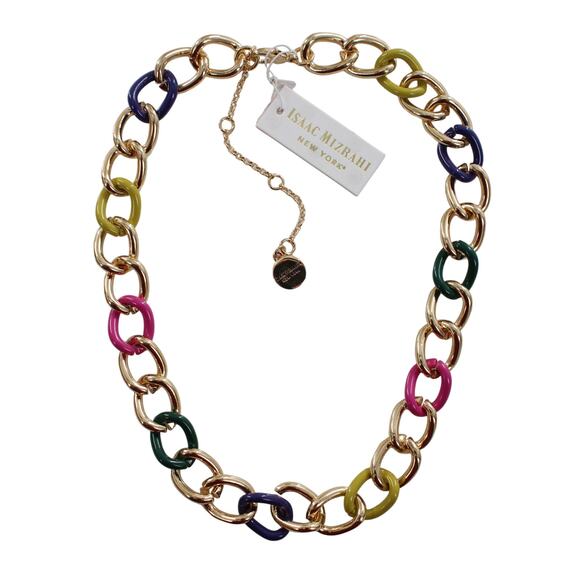 Isaac Mizrahi New York Gold Tone and Color Link Collar Necklace #MZ11 - Picture 3 of 3